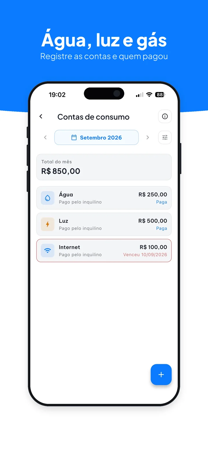 Contas de água, luz e internet do imóvel e quem pagou cada uma