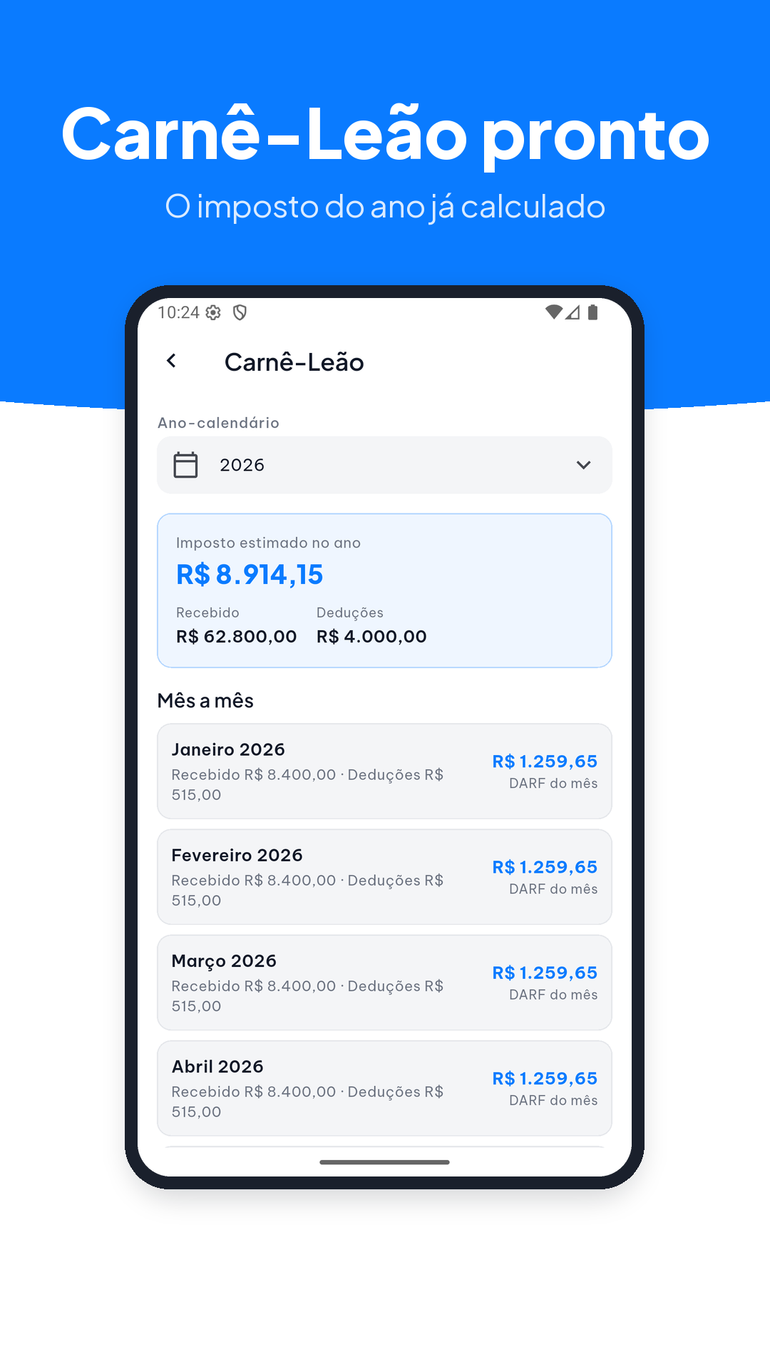 Assistente de Carnê-Leão com a apuração do mês pronta