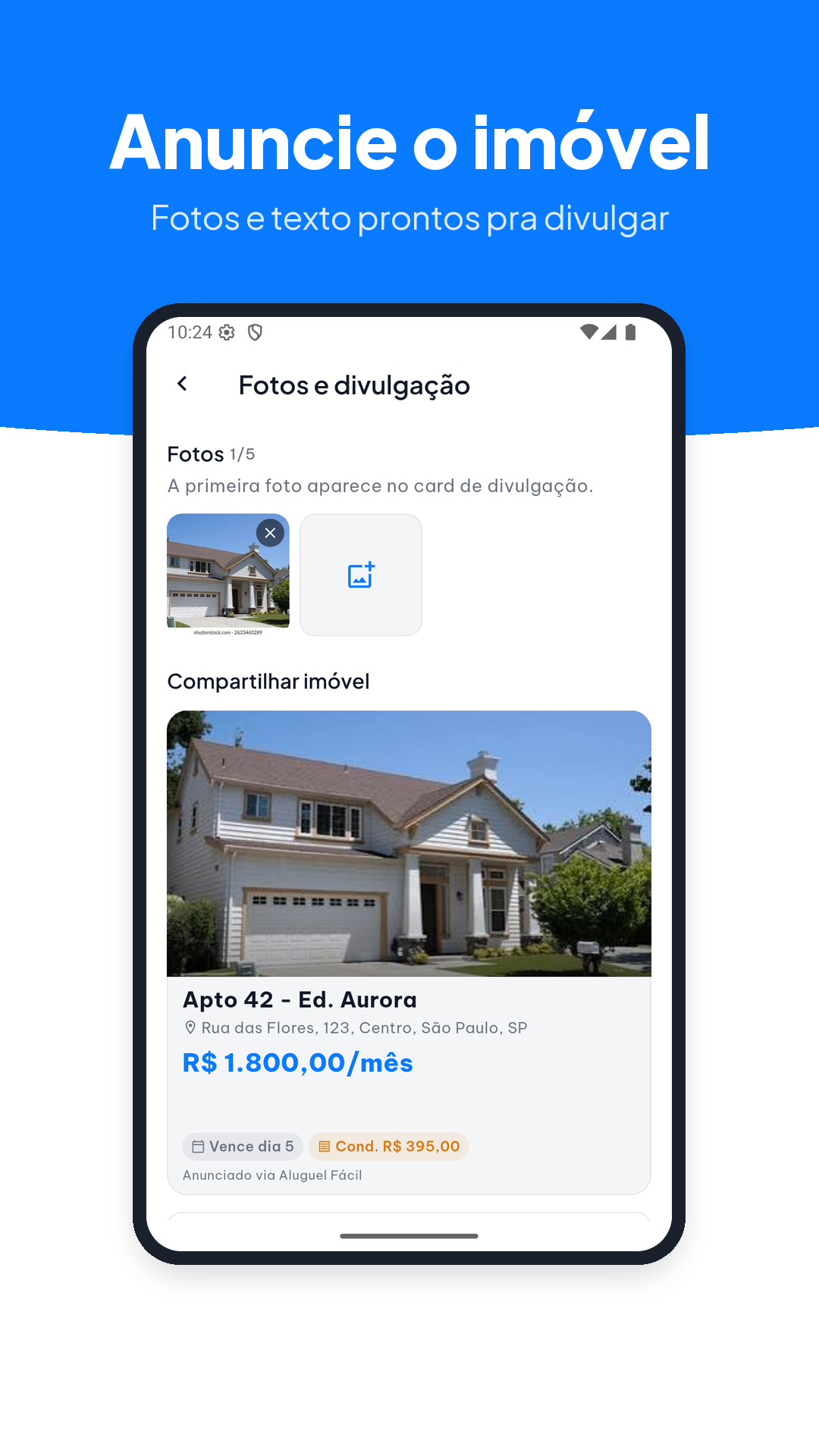 Anúncio do imóvel disponível para alugar